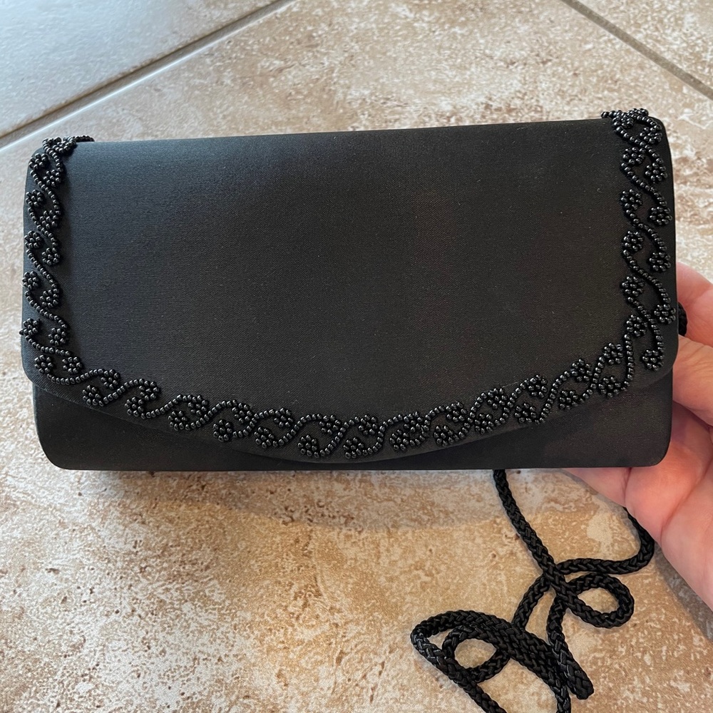 Black Beaded Satin Formal Handbag - Like NEW!!
